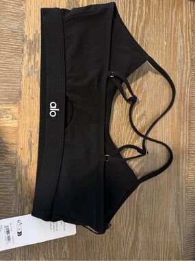 Alo Black Strappy Sports Bra with Logo